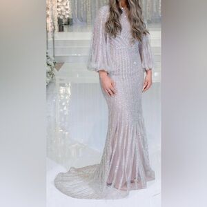 Stunning Sequin Wedding Gown in Silver and Pink